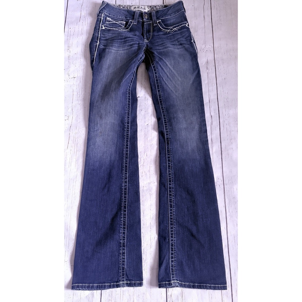 Ariat Women's R.E.A.L. Mid Rise Stretch Entwined Boot Cut Jean 26 XL Extra Long